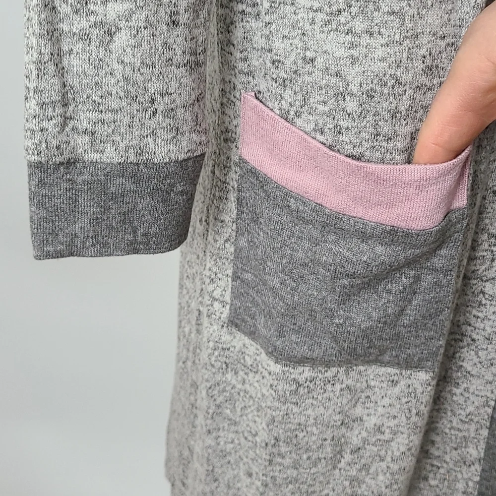 La Vie en Rose Open Front Hooded Cardigan Heathered Grey Pin Pockets Size XS / S - Picture 4 of 14